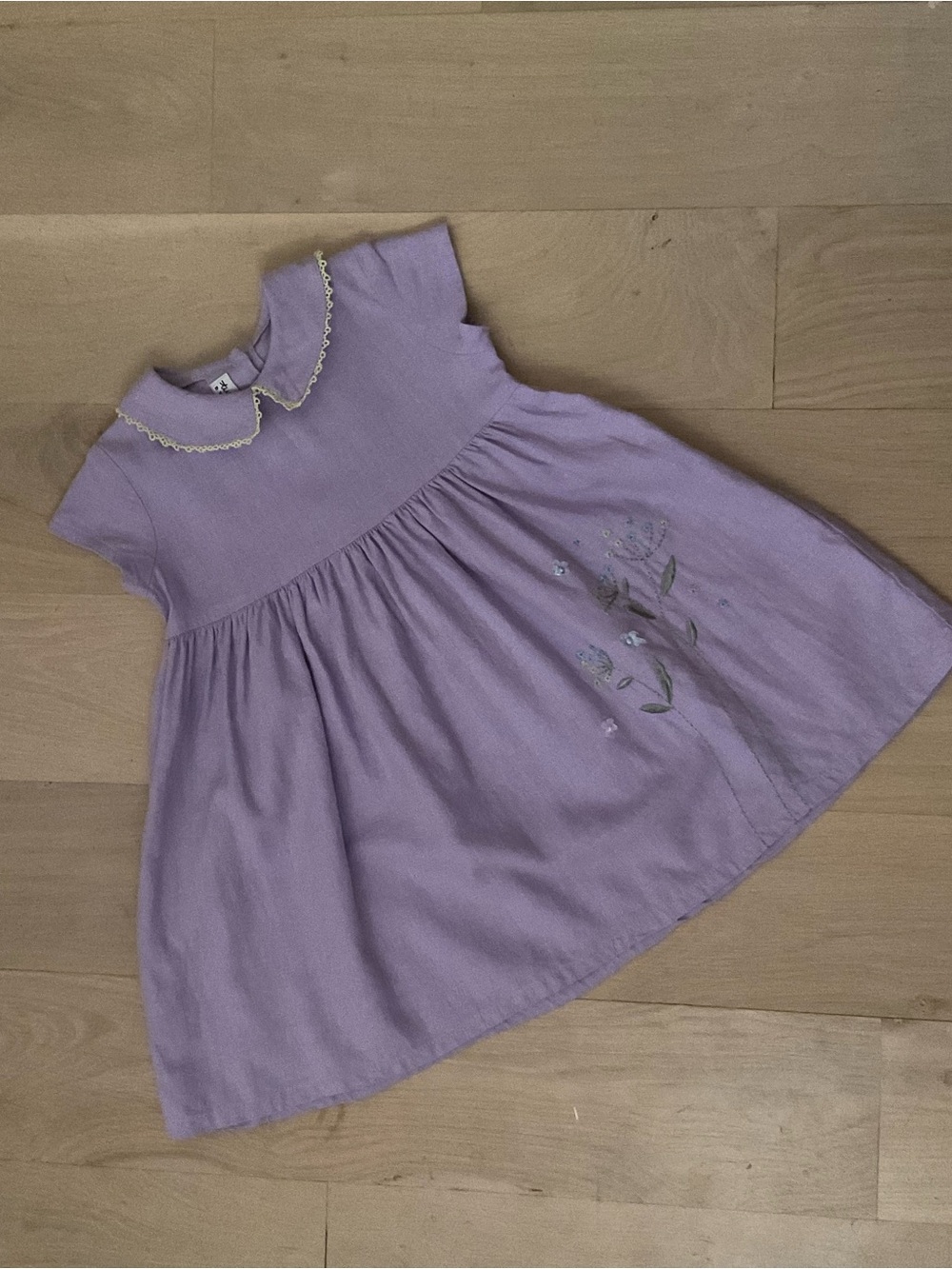 Lilac Girls Dress with Embroidered Floral Detail